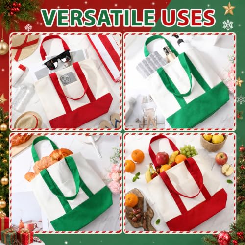 Sanwuta 12 Pcs Mini Canvas Tote Bags Bulk with Pocket Small Sublimation Blank Canvas Tote Reusable Grocery Bag for Women, DIY Craft (Red,Green) - color: Red,green