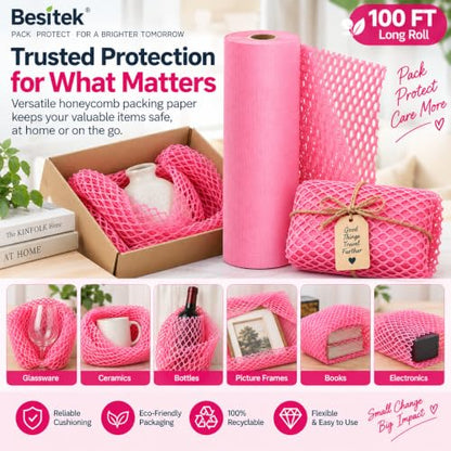 Pink Honeycomb Packing Paper, 12" x 100 ft, Gift Wrapping Paper - color: Pink, size: 12 Inch x 100 Feet