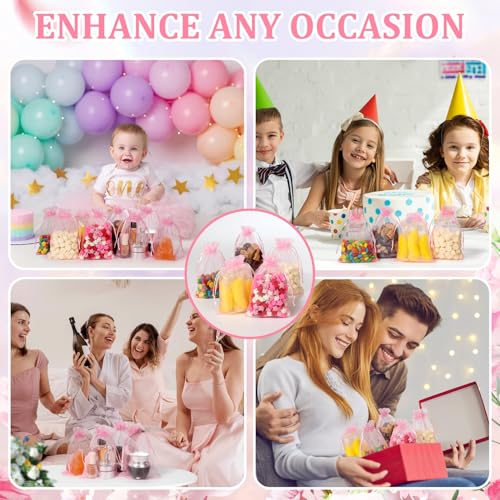 ENNIYU 100pcs Organza Gift Bags, Pink Satin Drawstring Mesh Gift Bag, 4 x 6 inches Wedding Christmas Favors Gift Bags Jewelry Pouches - color: Pink