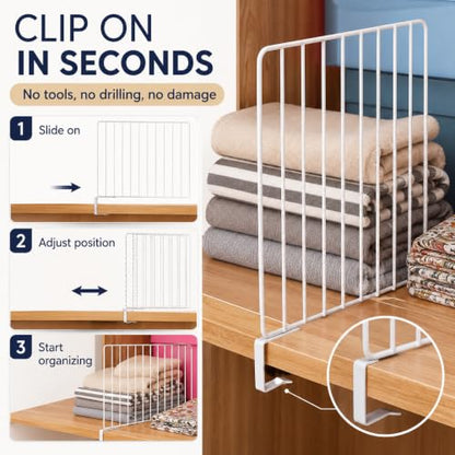 Baluue Shelf Dividers for Closet Organization, Clip On Shelving Separators for Wood Shelves Purse Organizer for Closets Sweater Clothing and Linen Storage 20 X 11. 8 Inch