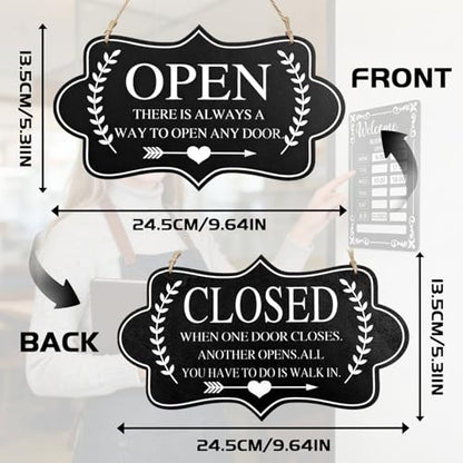 Business Hours Open Closed Sign Kit - Double Sided PVC Hanging Flip Sign, Store Operating Hours Indicator, Reversible Store Signs for Stores, Office, Coffee Bar, Restaurant, Glass Door & Window
