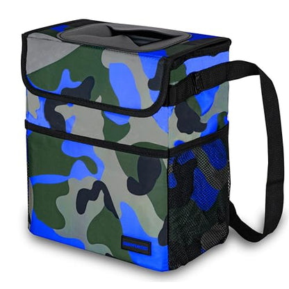 SIBOFUEGO Cute Car Trash Can with Lid, Collapsible, Leak-Proof, 2 Gallon - color: Blue Camo, size: 2 Gallons