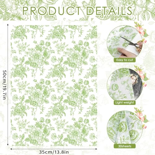 Larcenciel Elegant Floral Tissue Paper for Gift Bags, Sage Green Flower Gift Wrapping Tissue Paper, Pretty Botanical Packing Supplies for Wedding Gifts, Birthday Presents & Crafts, 20x14 in 30 Sheets - color: Green And White