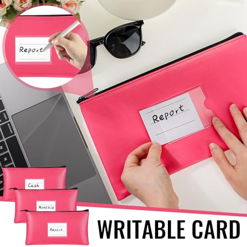 Paterr 6 Pcs Money Bags with Zipper PU Leather Deposit Bank Bag Security Money Pouch Receipt Holder Bank Pouch Wallet with Label for Cash Coin Makeup Cosmetics Bills Tickets, 11 x 6 Inch(Rose Red) - color: Rose Red