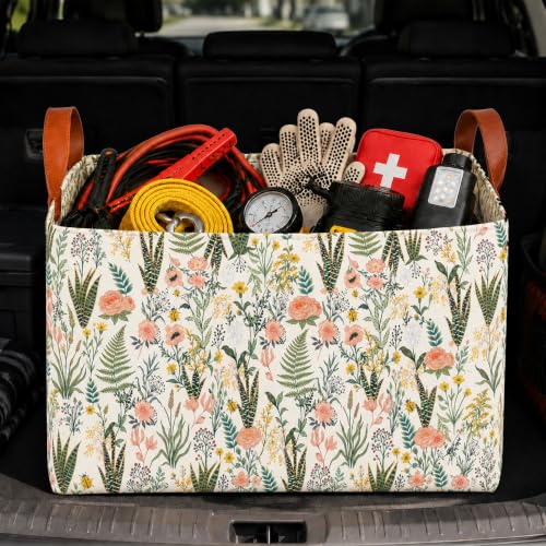 Flower Car Trunk Organizer 20L Collapsible Auto Storage Basket with Handles - color: Flower