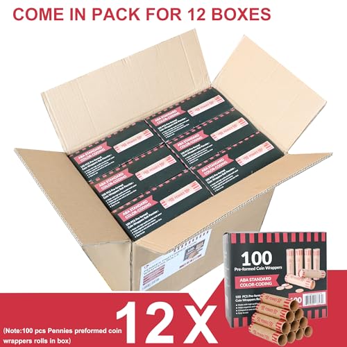 LLIKED 1,200 PCS Pennie Preformed Coin Roll Wrappers-Pennies - size: 1200 Pennies Coin Rolls