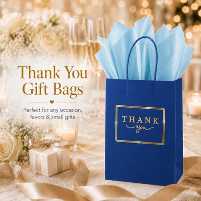 LWBDD 50 Pack Blue Thank You Bags with Handles, 5.9x3.15x8.26 In - color: Blue, size: 1 Count (Pack of 50)