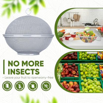 Fruit Fly Proof Fruit Storage Basket, Metal Mesh Fruit Bowl w Lid Grey1PCS - color: Grey/1PCS