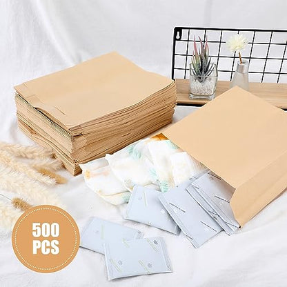 Tenceur 500 Pcs Waxed Kraft Sanitary Napkin Disposal Bags 7.5x10x3.5 in