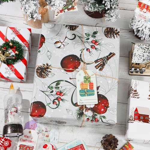 Dtiafu White Christmas Wrapping Paper 4 Watercolor Holiday Style Gift Wrap Paper Bulk for Xmas Birthday, 20 X 28 Inches, Folded Flat (8 Sheet) - color: Funny