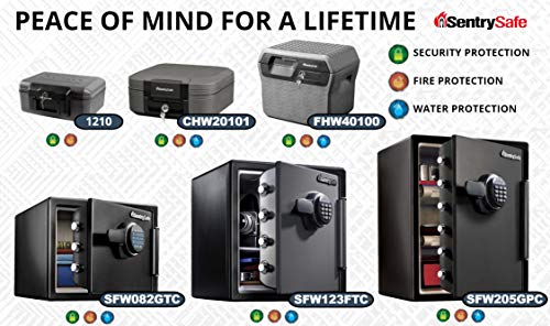 SentrySafe Fireproof Safe with Key Lock, Chest Lock Box for Home or Travel Secures Money, Documents, 0.18 Cubic Feet, 6.1 x 14.3 x 11.2 Inches, 1210 - size: 0.18 cu. ft., style: Fire resistant box with bolt down kit