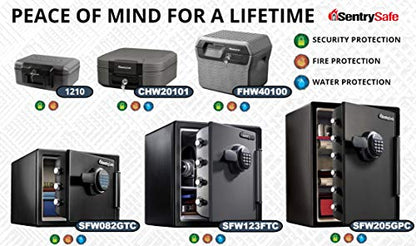 SentrySafe Fireproof Safe with Key Lock, Chest Lock Box for Home or Travel Secures Money, Documents, 0.18 Cubic Feet, 6.1 x 14.3 x 11.2 Inches, 1210 - size: 0.18 cu. ft., style: Fire resistant box with bolt down kit