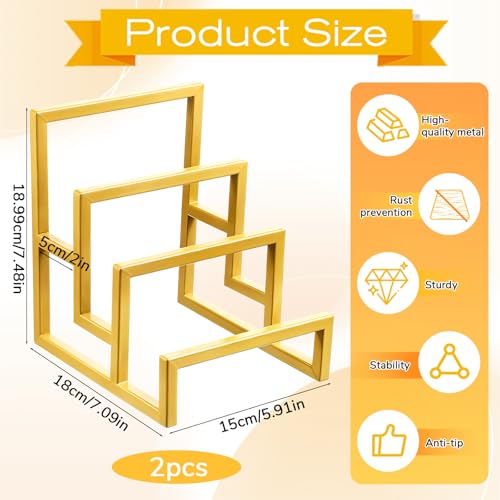 2 Pack Purse Organizer for Closet Display, 3 Layer Gold Wallet Display Riser Stand Clutch Purse Organizer Metal Wallet Rack for Handbag Home Retail Boutique Store Supplies