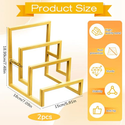 2 Pack Purse Organizer for Closet Display, 3 Layer Gold Wallet Display Riser Stand Clutch Purse Organizer Metal Wallet Rack for Handbag Home Retail Boutique Store Supplies
