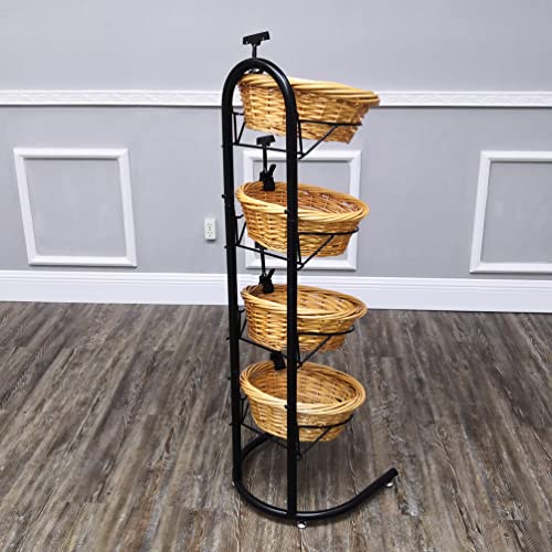 FixtureDisplays® 4 Tier Basket Stand, Sign Clips, Wicker Grocery Store Rack Display, Market Basket Rack Kitchen Toiletry Organizer 15.0" X 16.0 X 47.0" 15603