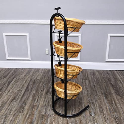 FixtureDisplays® 4 Tier Basket Stand, Sign Clips, Wicker Grocery Store Rack Display, Market Basket Rack Kitchen Toiletry Organizer 15.0" X 16.0 X 47.0" 15603