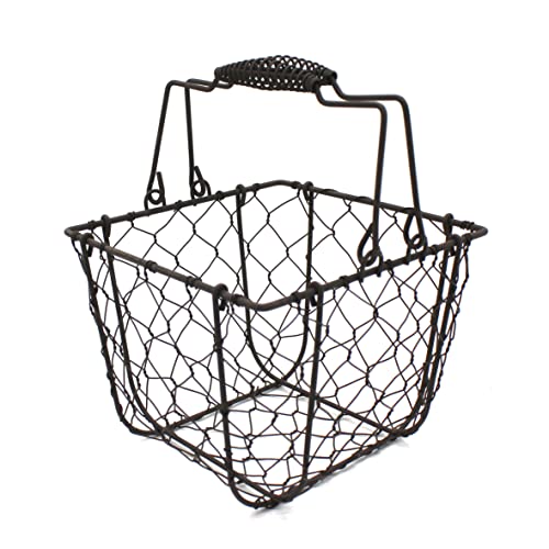 CVHOMEDECO. Square Chicken Wire Egg Basket Fruit Basket with Swing Handles Primitives Vintage Gathering Basket. Rusty - color: Square With Swing Handles