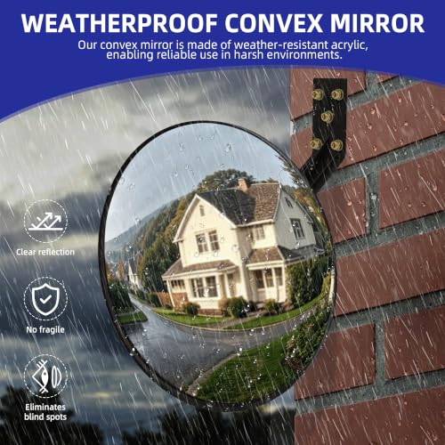 Shatterproof Acrylic Convex Mirror 12 Inch with LifetimeWarranty, Wide Angle Anti Theft Blind Spot Mirror with Wall Mount Kit for Garage Driveway and Store Safety, Outdoor Indoor - size: 12" Acrylic