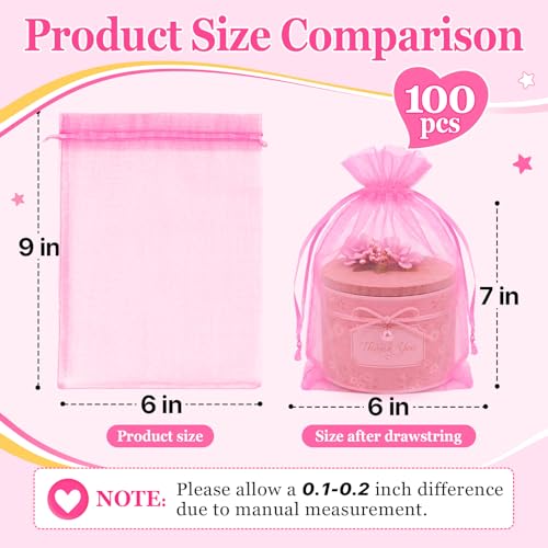 ANZNKU 100PCS Organza Bags 6x9, Pink Small Mesh Gift Bags Drawstring Bulk - color: Pink