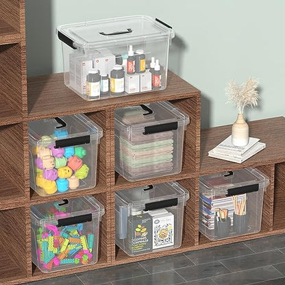 12 Qt Clear Tote Box, Plastic Storage Bin with Lid & Handle Set of 6 - size: 12 Quarts
