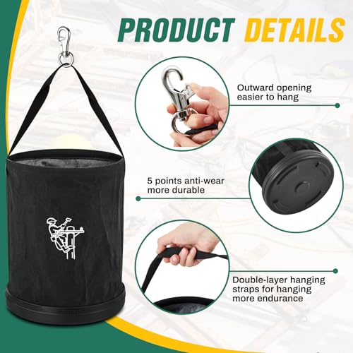 1 Pack 15" x 12" Linemen Canvas Tool Bucket Bag, Black - color: Black