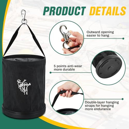 1 Pack 15" x 12" Linemen Canvas Tool Bucket Bag, Black - color: Black