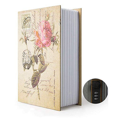 Small Sized Diversion Book Safe Storage Box, Dictionary Secret Safe Can with Security Combination Lock/Key, Diversion Book Hidden Safe (Combination, Rose) - style: Rose-Combination
