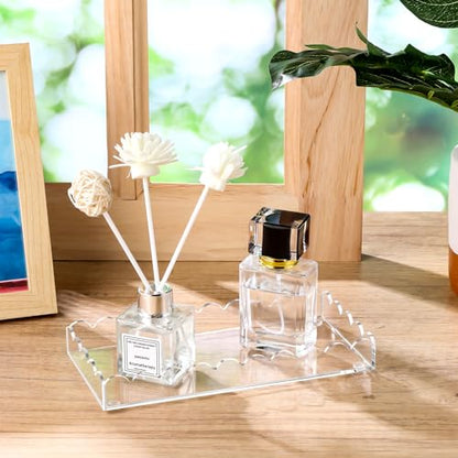 Acrylic Bathroom Vanity Tray 7.9", Soap Dispenser Decorative Scalloped Tray - color: Clear - Small