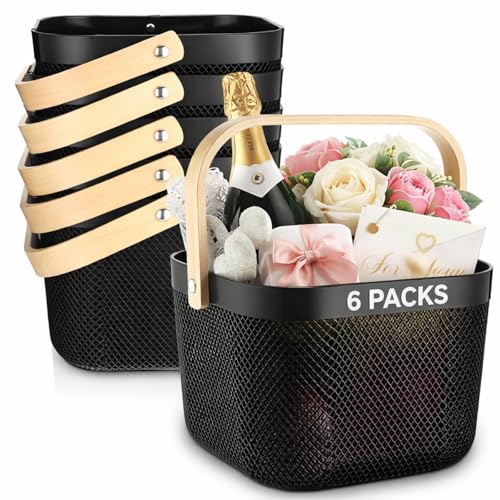 Roshtia 6 Pcs Plastic Mesh Storage Basket with Handle 9.8 x 10.2 x 7.1 Inch Garden Harvest Storage Basket Multi Functional Hanging Organizer for Kitchen Bathroom Picnic Cabinet Home(Black) - color: Black