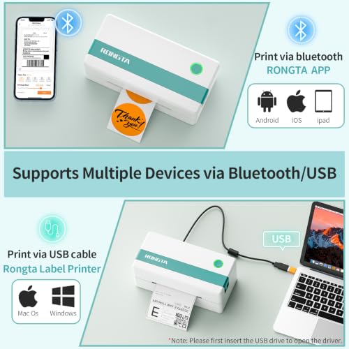 Rongta Thermal Shipping Label Printer, Bluetooth 4x6 Sticker Printer