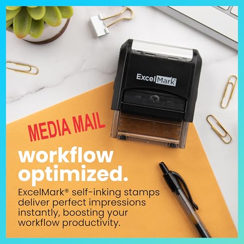 ExcelMark Media Mail Self Inking Rubber Stamp - Red Ink - color: Medial Mail