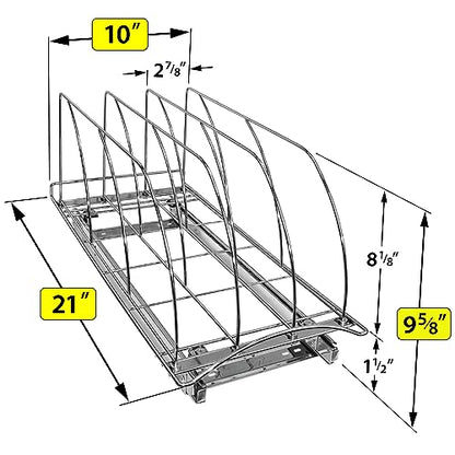 LYNK PROFESSIONAL® Pull Out Cookie Sheet Organizer for Cabinet – Baking Sheet Organizer – Sheet Pan Organizer - Lifetime Ltd. Warranty – 10” x 21” Deep Inside Cabinet, Chrome - size: 10w x 21d x 9.6h -inch