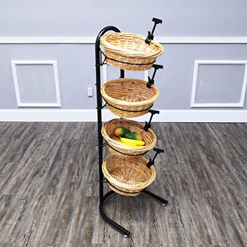 FixtureDisplays® 4 Tier Basket Stand, Sign Clips, Wicker Grocery Store Rack Display, Market Basket Rack Kitchen Toiletry Organizer 15.0" X 16.0 X 47.0" 15603