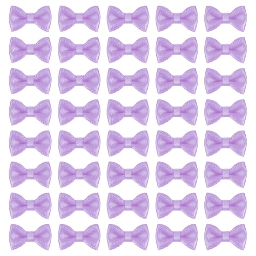 MECCANIXITY 100 Pcs Mini Ribbon Bow 0.8" Mini Fabric Satin Ribbon Flower Bows for Craft DIY Sewing Wedding Birthday Party, Violet - color: Violet