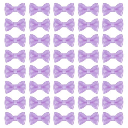 MECCANIXITY 100 Pcs Mini Ribbon Bow 0.8" Mini Fabric Satin Ribbon Flower Bows for Craft DIY Sewing Wedding Birthday Party, Violet - color: Violet