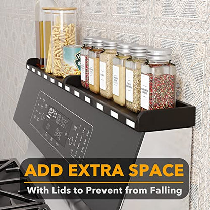 SpaceAid 30" Wide Kitchen Shelf Organizer for Stove, Magnetic Bamboo Spices Shelf for Home Stove Kitchen Storage Organization (Fit for Flat Top Only, Black) - size: 30" Wide, Black, 1-Tier