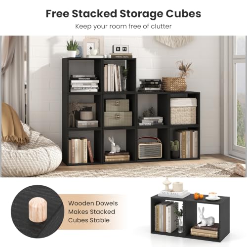 GIANTEX 2 Cube Bookshelf, 2-Tier Stackable Cube Storage Organizer (1,Black) - color: Black