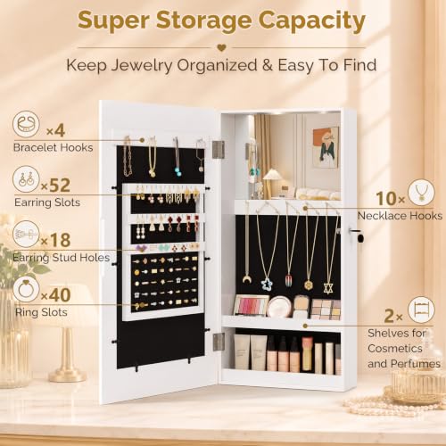 Bonnlo Wall-Mounted Jewelry Cabinet with 3-in-1 Photo Frame & Mirror, White - color: White, size: 3.55"D x 11.8"W x 23.6"H