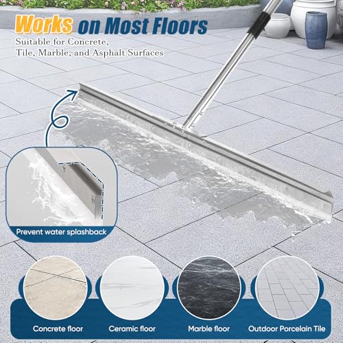 CAROD 33.4" Large Floor Squeegee for Concrete, Commercial Heavy Duty Silicone Blade Squeegee for Floor with 63" Stainless Handle, Anti-Splash Curved Baffle for Garage, Factory, and Tough Cleaning Jobs