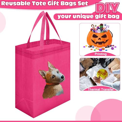 Windyun 50 Pcs Reusable Tote Bag Bulk 8 x 4 x 10 Inch, Rose Red - color: Rose Red