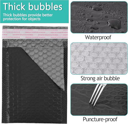 50 Pcs Bubble Mailers,Black Bubble Envelopes,Waterproof Self Seal Adhesive Shipping Bags,Poly Padded Envelopes,Bubble Padded Cushion Envelopes for Mailing Packing Small Business
