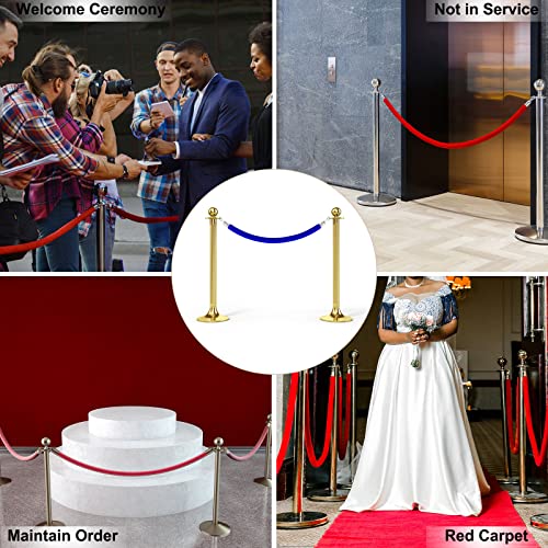 PATIKIL 5 Feet Blue Velvet Stanchion Rope, Crowd Control Barrier Rope with Snap Hooks for Posts Stand Queue Divider of Hotel Theater, Silver - color: Blue, size: 5 Feet