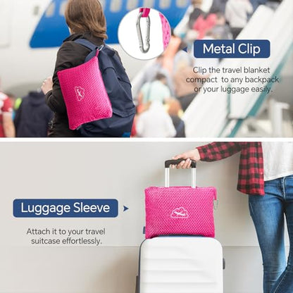 BEDELITE Travel Blanket with Bag, Jacquard Fleece Blanket 65"x40", Hot Pink - color: Hot Pink