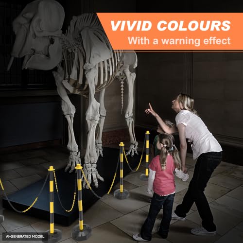 6 Pack Traffic Delineator Post Cones with Fillable Base & 5Ft Chain - color: Yellow+Black