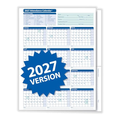 ComplyRight 2027 Attendance Calendar Folder, White, Pack of 25 - size: 25 Pack, style: Attendance Calendar Folder