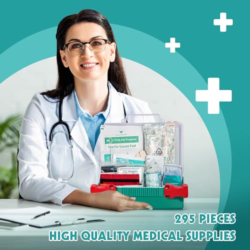 General Medi 295 Pieces Professional First Aid Kit - HardCase First Aid Box - Contains Premium Medical Supplies for Travel, Home, Office, Vehicle, Camping, Workplace & Outdoor - size: 295 Pieces