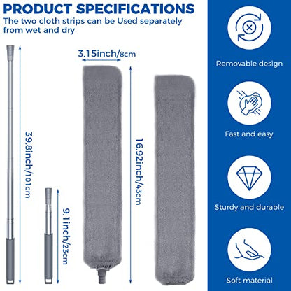Retractable Gap Dust Cleaner Cleaning Tools with 2 Microfiber Dusting Cloths Long Handle 60inches Washable and Retractable Duster Brush for Cleaning Under Appliances Furniture Couch Fridge - size: 4 PCS Gap Duster