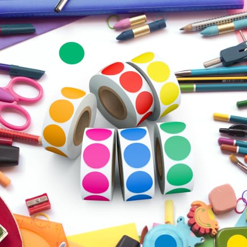 3/4" Round Color Coding Circle Dot Sticker Labels, 6 Colors - color: Colorful