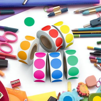 3/4" Round Color Coding Circle Dot Sticker Labels, 6 Colors - color: Colorful