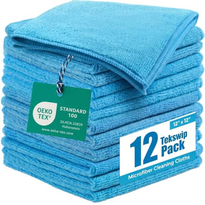Microfiber Cleaning Cloth 12 Pack, 12 x 12 Inch,Blue - color: Blue